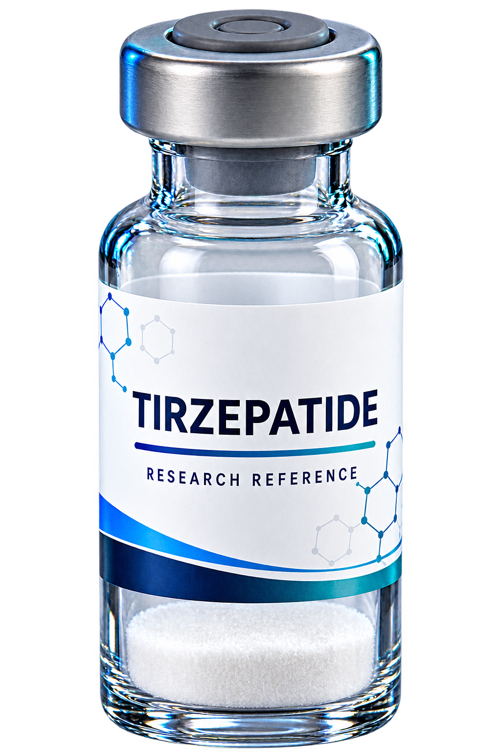 Generic laboratory vial labeled Tirzepatide Research Reference